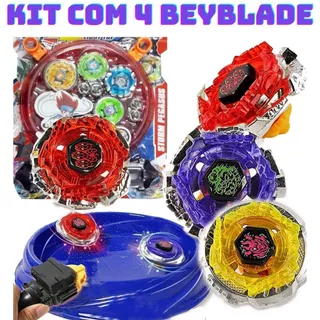 Kit 4 Beyblade Metal Com Led Luz + 2 Lançadores + 4 Ponteiras + Arena Brinquedo Pião Luz em Oferta na Shopee