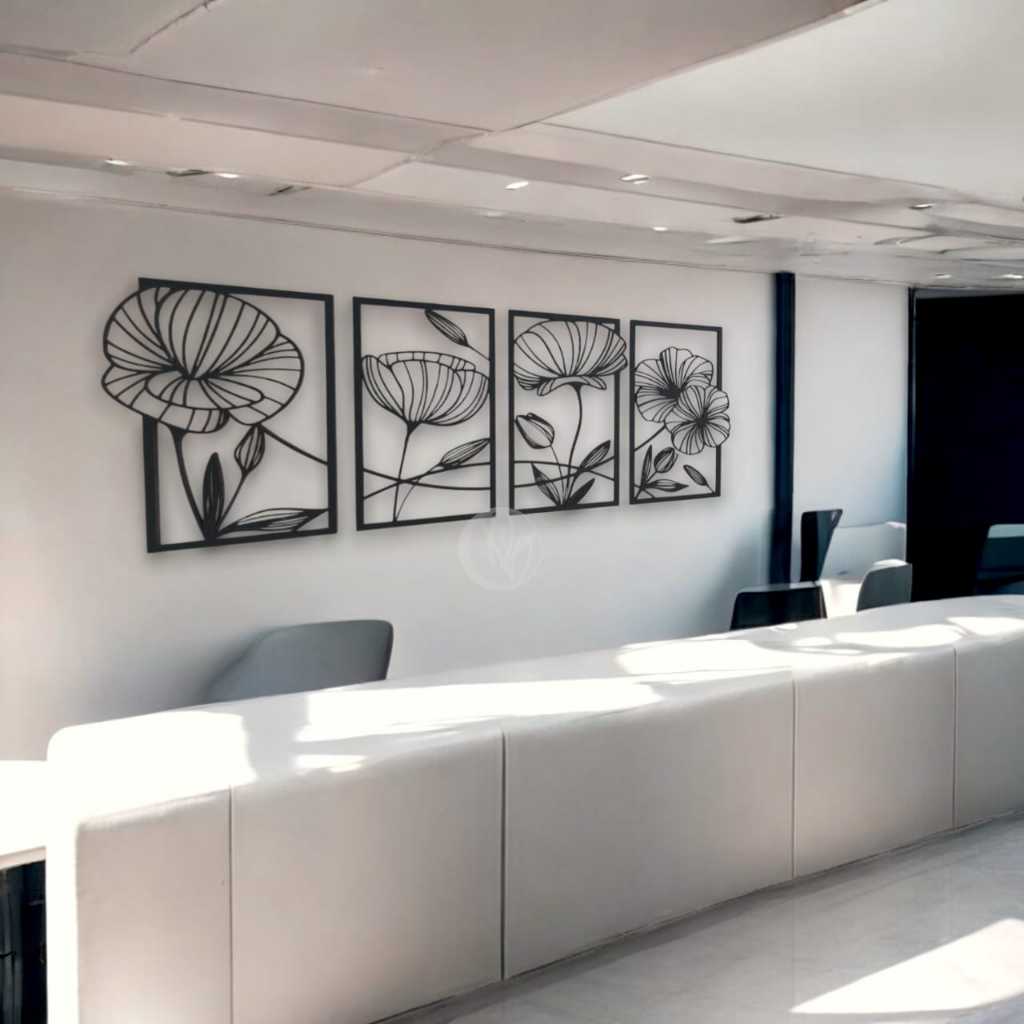 Kit de quadros de Parede vazado em Mdf - Flor de Papoula