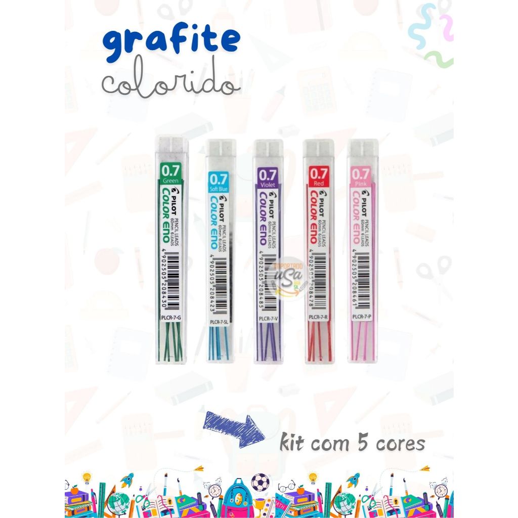 Grafite Colorido 0.7 Color Eno - Pilot kit com 5 cores | Shopee Brasil