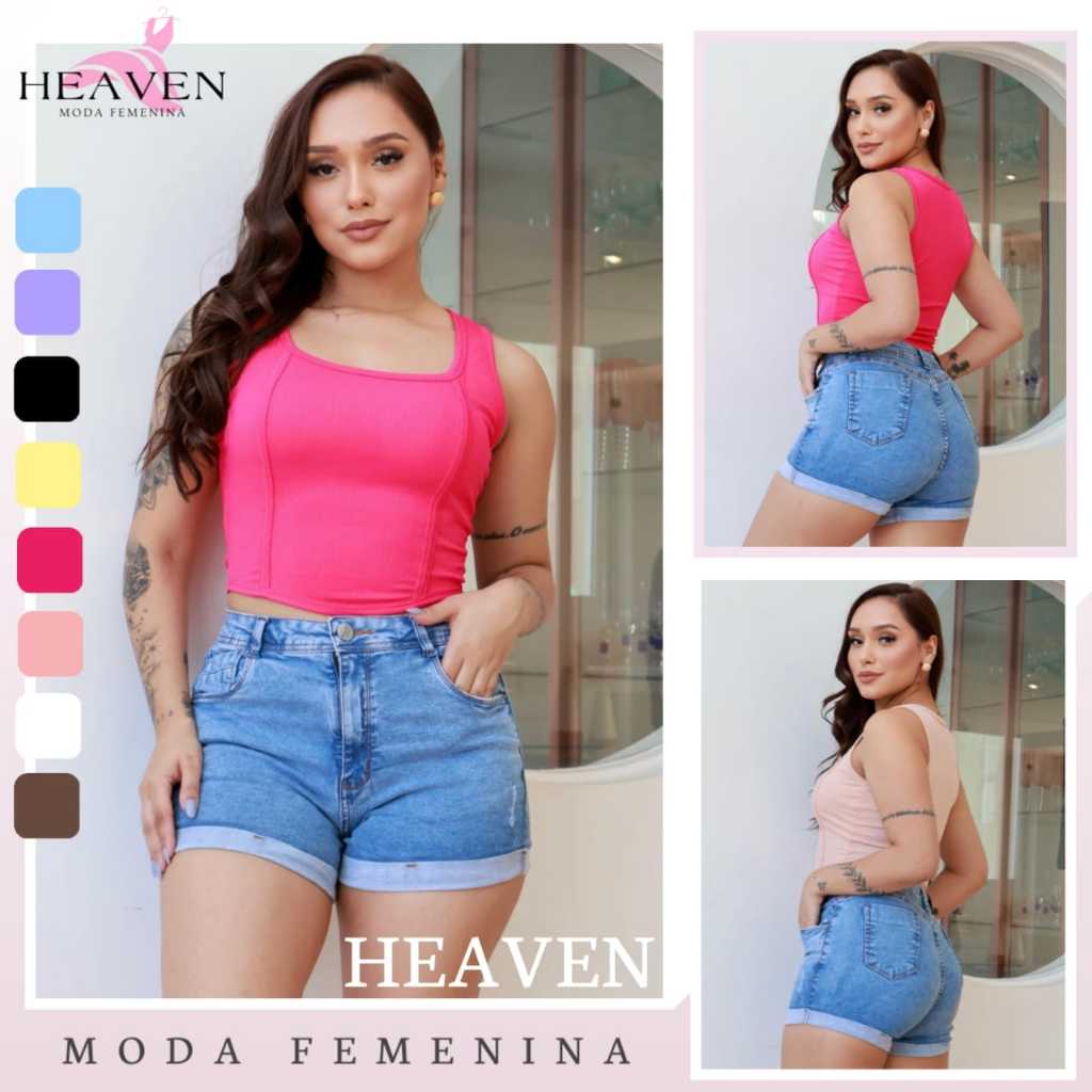 Regata cropped TOP Femenino Tecido Ribana