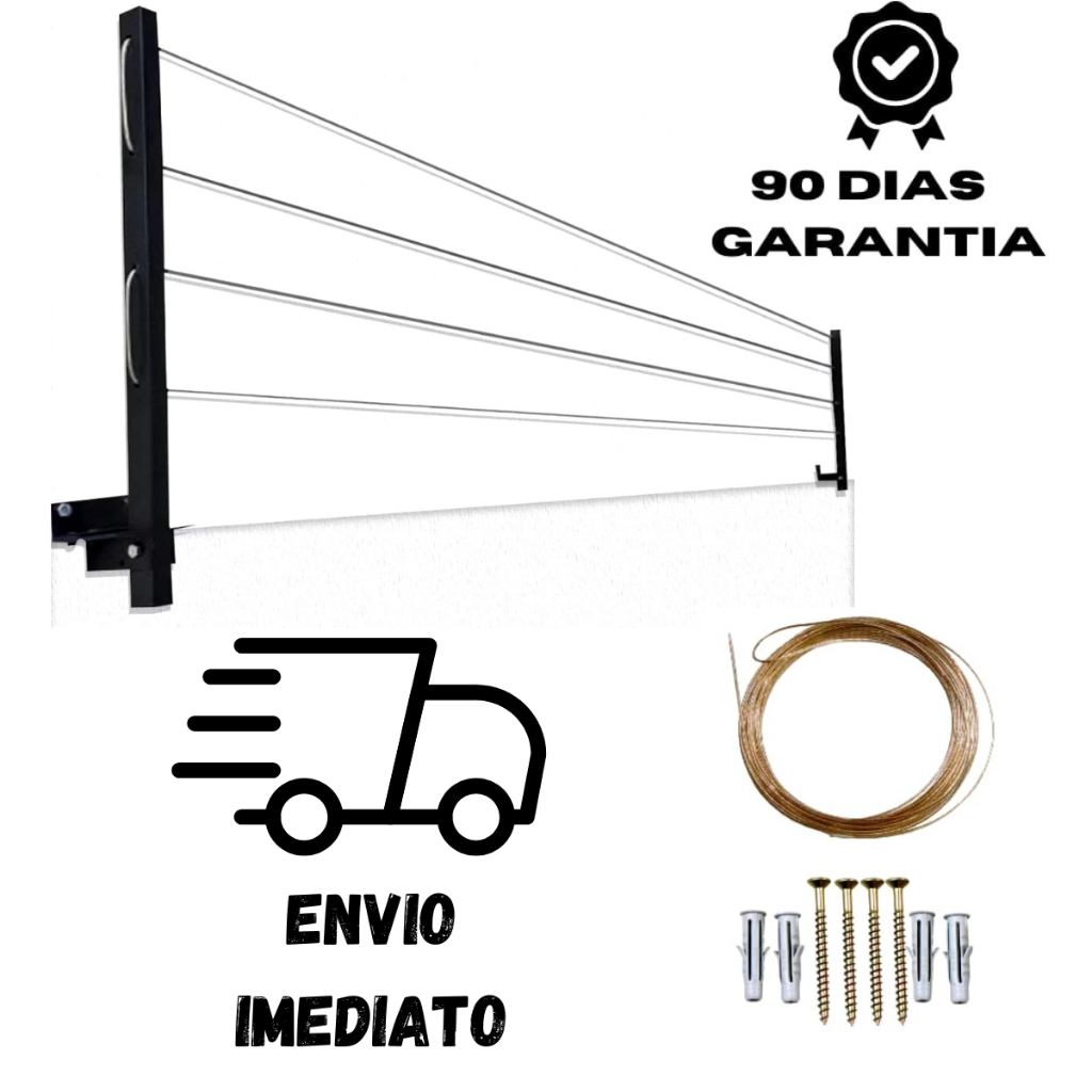 Varal de Roupa Retrátil Dobrável Reforçado de Parede e Muro 60 kg com Kit de Instalação