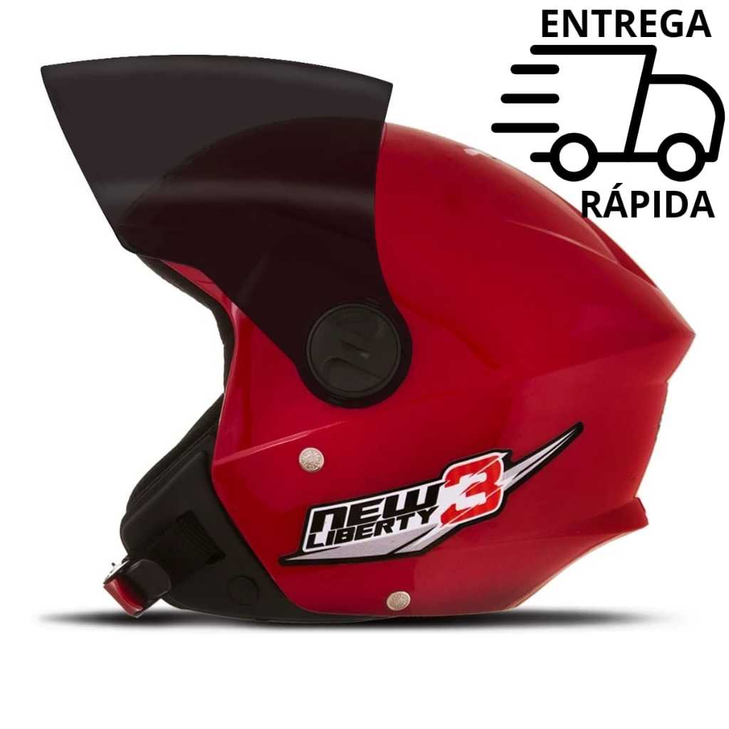 CAPACETE NEW LIBERTY 3 THREE ABERTO COM VISEIRA CRISTAL OU FUME MASCULINO E FEMININO
