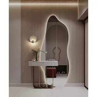 Espelho Orgânico Form 40x95cm Moderno Decorativo Ambiente Sala Quarto Com Suporte e LED