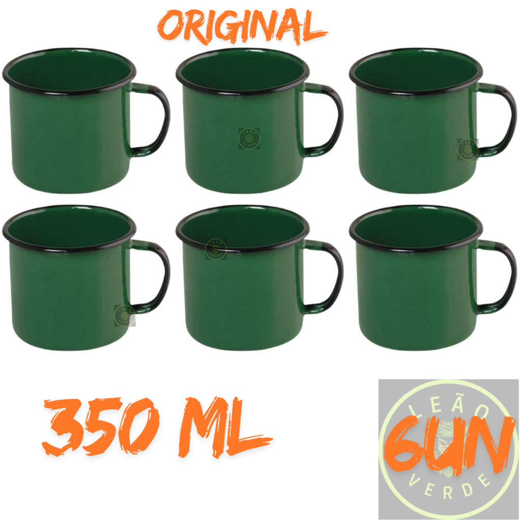 Caneca Esmaltada Verde kit 6 unidades xicara retro 350ml