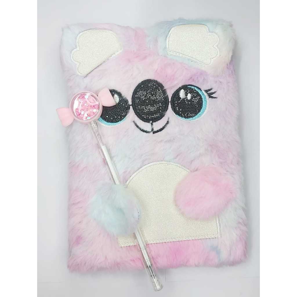 Kit Caderno Escolar de Pelúcia Mais Caneta Tema Coala