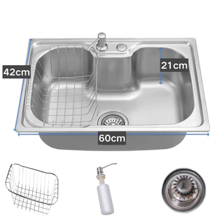 60 x 42 x 21 CM Cuba para Cozinha pia inox Com Acessórios Torneira Cozinha Gourmet