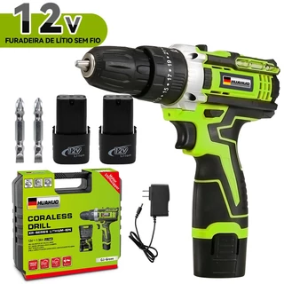 Parafusadeira Furadeira 12V 2 Baterias Sem Fio Impacto Com Maleta Completo Broca Bits Maleta Vonder (110V/220V)