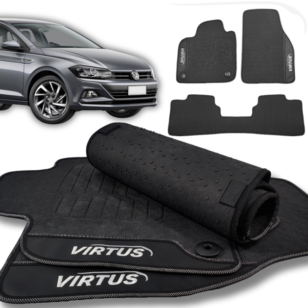 Tapete borracha Virtus 2017 2018 2019 a 2024 2025 com traseiro inteiriço Impermeável Premium Preto