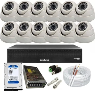 kit cftv HD 720p com 12 câmeras domes acesso via smartphone E computador