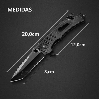 Canivete Semi-Automatico Multiuso Com Trava Chave Corta Quebra Vidro/Abridor/Aço Inox/Cinto