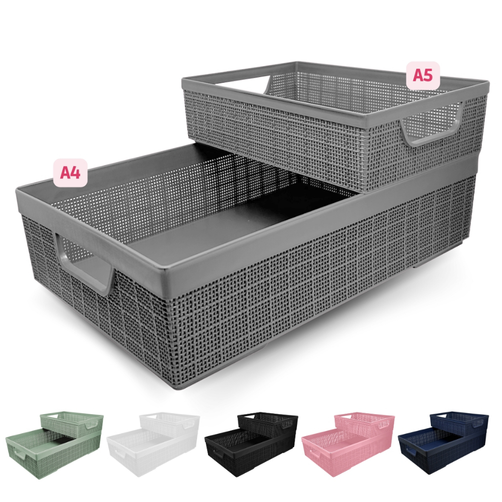 Kit 2 Cestos Organizador Juta A4 + A5 Multiuso Branco Jaguar