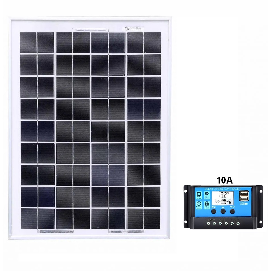 kit painel solar fotovoltaico 10w + controlador de carga 10a offgrid