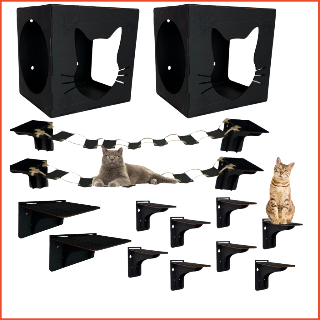 Kit 14 Peças Em Mdf Playground Preto Para Gatos