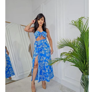 Conjunto Feminino Cropped + Saia com Fenda Envelope Midi