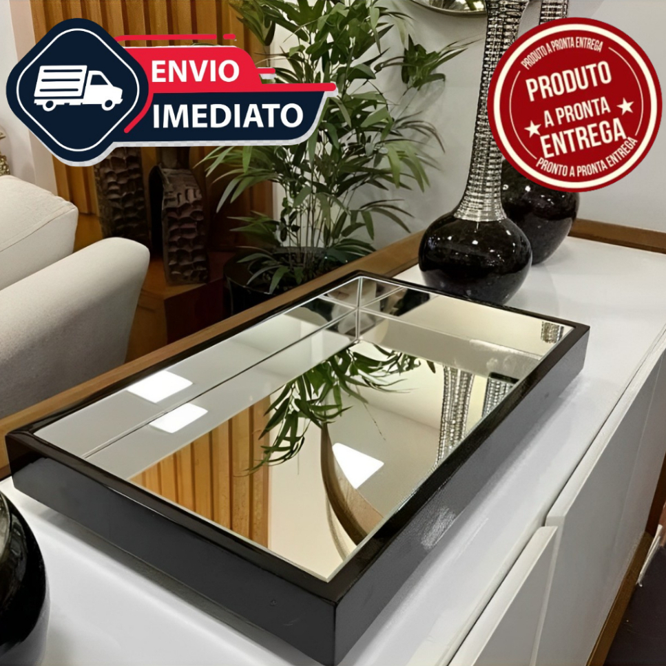 Bandeja Espelhada Decorativa Laqueada de Vidro para Sala Luxo