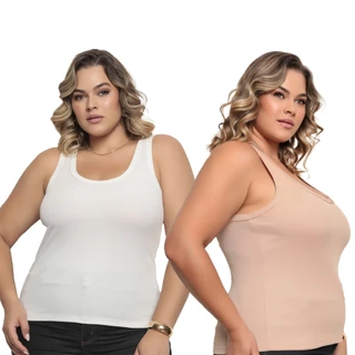 Kit 2 Regatas Plus Size Canelada Nadador Feminina Básica