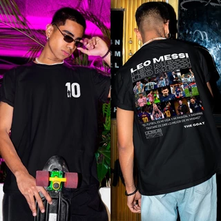 Camiseta Basica ou Oversized Camiseta Lionel Messi Goat Personalizada Momentos Unissex