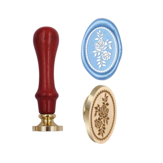 Sinete oval para selo, lacre de cera estampa de Rosa
