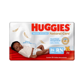 Fralda huggies Natural Care RN recém nascido com 34 unidades