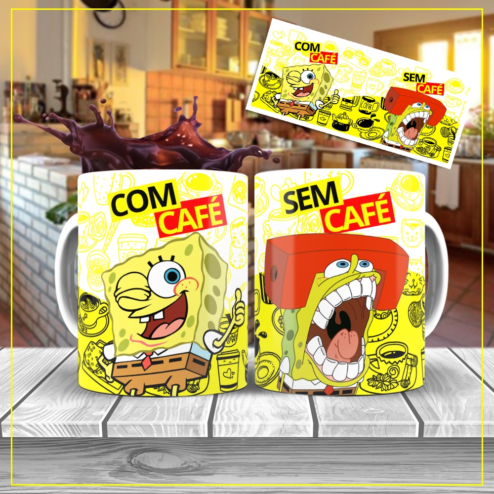 Caneca Cerâmica - Bob Esponja - Com café Sem Café