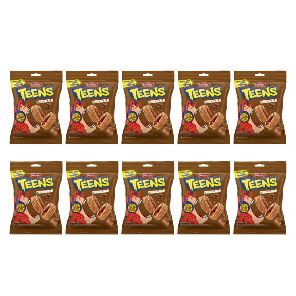 Kit com 10 Biscoito Teens Chocolate Marilan 30g cada