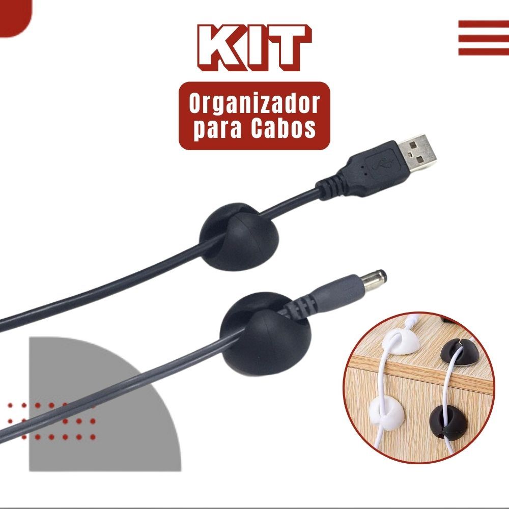 Kit Organizador de Fios e Cabos Autoadesivo Organização Casa Multiuso