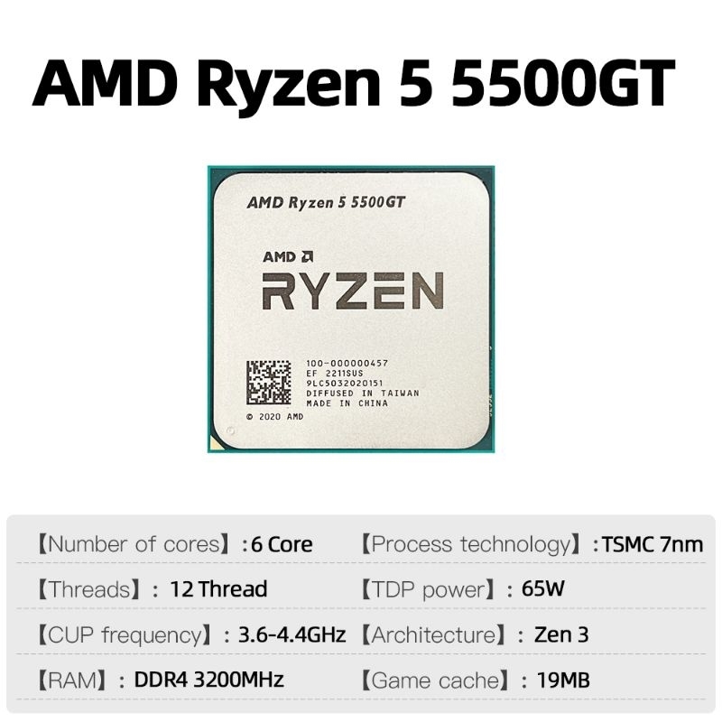 Processador Ryzen 5 5500GT 3.6GHz AM4 (4.4GHz Turbo) - Novo OEM