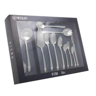Faqueiro 30 ou 54 peças de aço inox prateado com Gift Box Viena Wolff