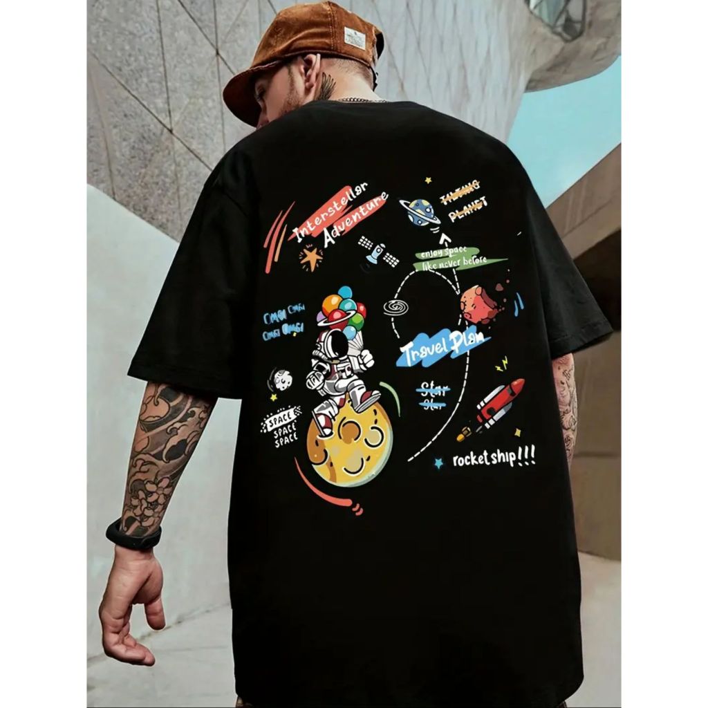Camiseta OverSized Interstellar Adventure (FRENTE) E (COSTAS) Masculina Feminina Algodão Camisa Costura Reforçada Unissex StreetWear