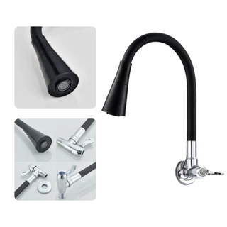 Torneira Cozinha Parede Gourmet Flexível Preta 2 Jatos Giratória Premium Encaixe de Aço Inox No Tubo