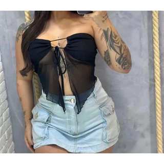 CROPPED TOMARA QUE CAIA DE TULE KARAMBA LIVIA