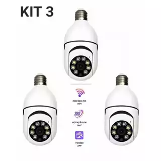Kit 3 Câmera de Segurança gira 360 a Prova D
