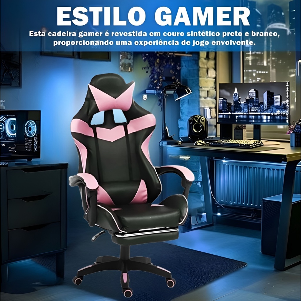 Cadeira Escritório Gamer Ergonômica Reclinável Confortável Com Rodinha ...
