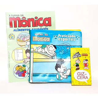 KIT TURMA DA MÔNICA GIBI + GIZ DE CERA + LIVRO DE PLÁSTICO