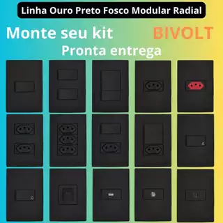 Tomada Interruptor 10A 20A Linha Ouro Preto Fosco Modular RADIAL Tomada Apagador Paralelo Simples