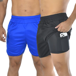 Kit 2 Shorts Bermuda Masculino 2 em 1 Short Duplo Sport para Academia e Corrida
