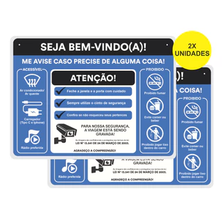 Placa Informativa Para Motorista de Aplicativo 99 Taxi Uber Regras do Carro Kit 2 undidades