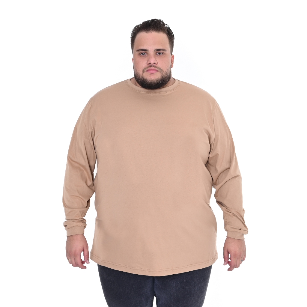 Camiseta Camisa Masculina Plus Size Manga Longa 100% Algodão