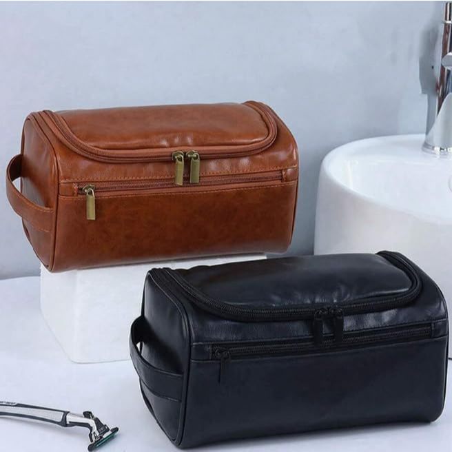 Bolsa de Higiene Pessoal Necessárie Viagem Vintage em Couro Masculina Feminina