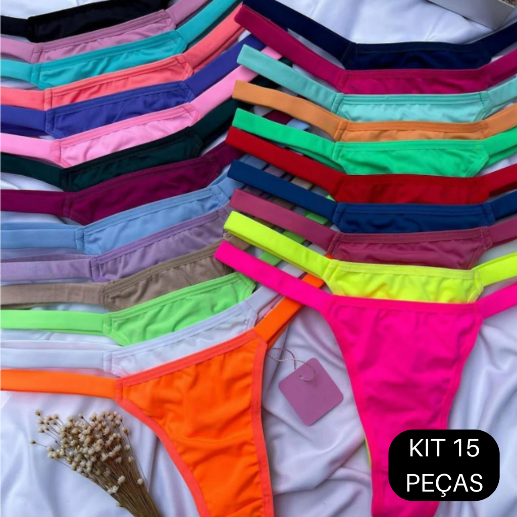 Kit 15 Calcinha Fio Duplo Regulagem Fio Dental Lingerie Conforto Tanga Feminina Levanta Bumbum