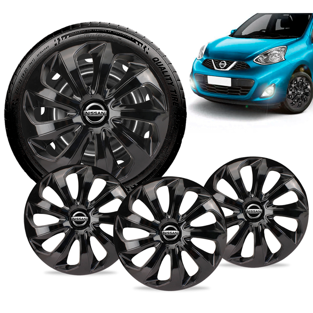 Jogo Calota Esportiva Velox Aro 14 Preta Nissan March Versa | Shopee Brasil