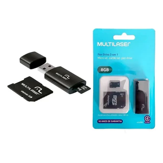 PEN DRIVE 8GB 3X1 MICRO SD+CARTAO SD+PEN DRIVE MC058 MULTILASER