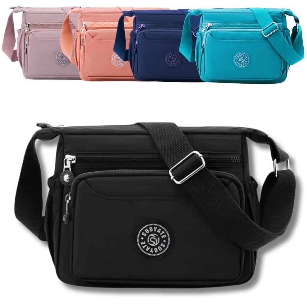 Bolsa Feminina Grande Transversal Impermeável Nylon Casual 5 Compartimentos Escola Trabalho Academia