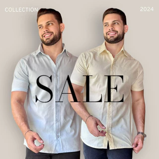 Camisa Masculina Social Kit com 2 de Linho Manga Curta de Botão Slim