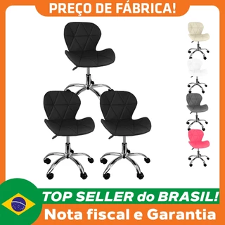 Kit 3 Cadeiras Slim Office Estofada Base Giratória Cromada