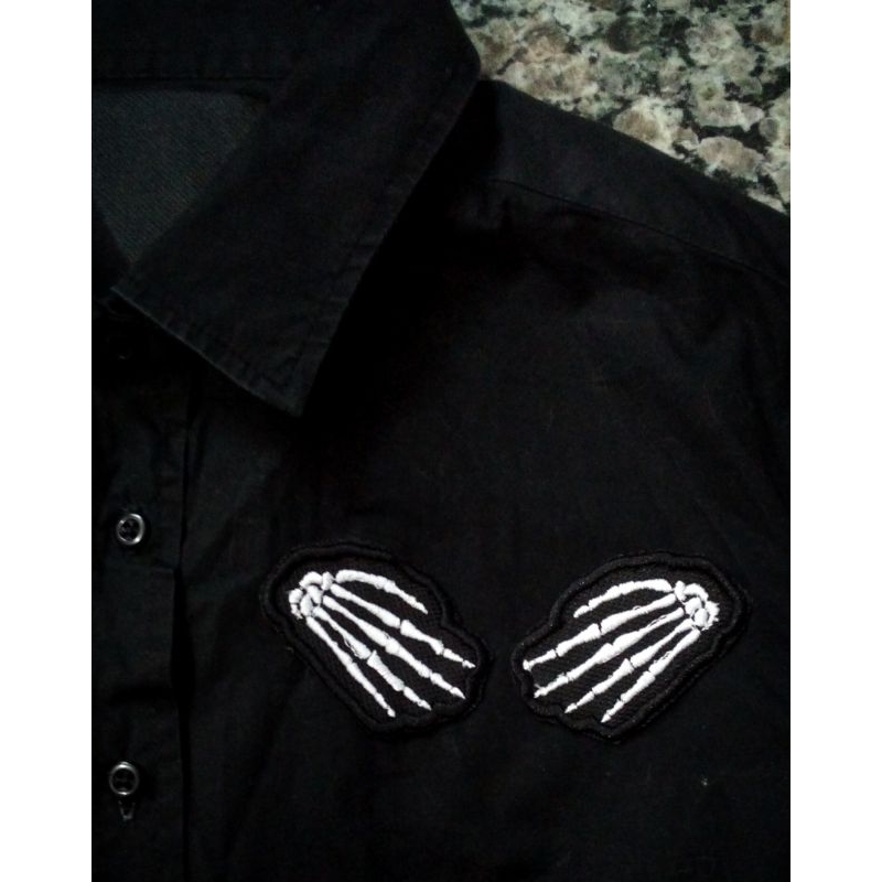 Patch Termocolante Mão Caveira Ossinhos Par 7cm