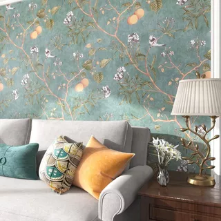 Papel de Parede Adesivo Auto Colante Vintage Flores Galhos Pássaros 5m x 45cm Decorativo