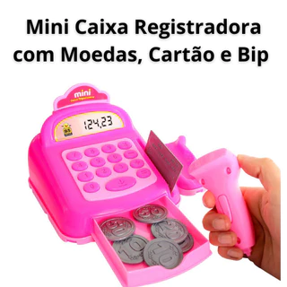 Mini Caixa Registradora com Moedas, Cartão e Bip Sortido, perfeita para o desenvolvimento