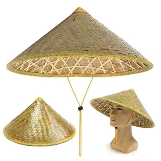 Chapéu chines de sol bambu artesanal com encaixe a cabeça unissex