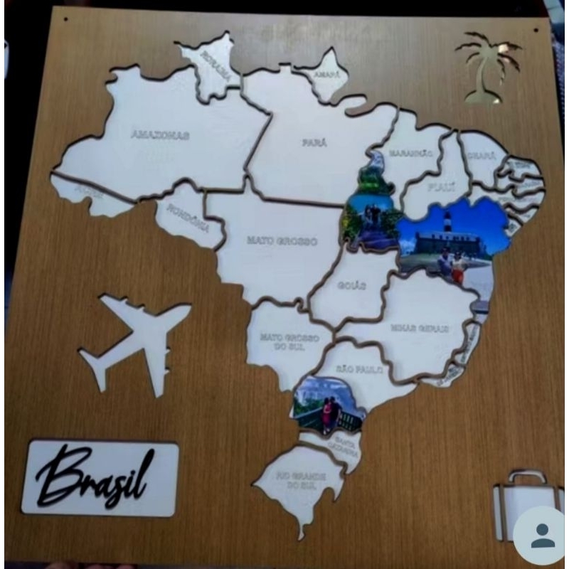 Mapa do Viajante Brasil em MDF com detalhe em Acrílico